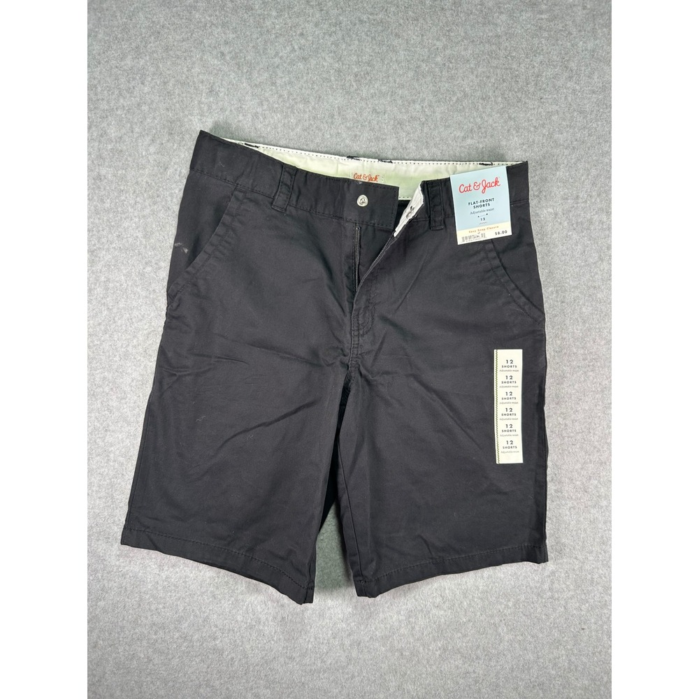 Cat & Jack Boys Size 12 Flat Front Chino Shorts Black Stretch Adjustable Waist